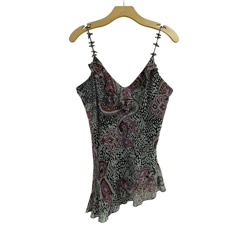 Mix It Y2K Silk Paisley Asymmetrical Handkerchief Boho Tank Top Sz 12
